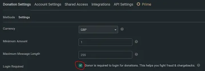 Donation settings